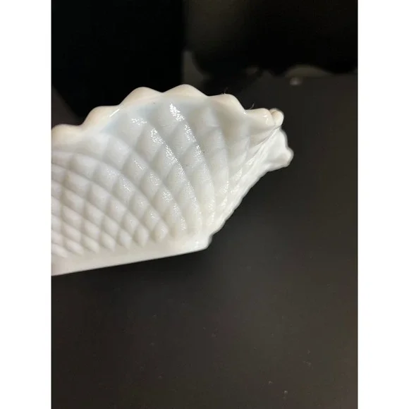 Milk Glass Bowl White Vintage Hobnail Ruffled Edge Square Base Collectible 5in - Picture 5 of 8